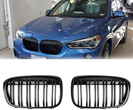 Radiatorgrill voor BMW X1 F48 F49 (2016-2019) - Dubbele Sport Grille in Glans Zwart