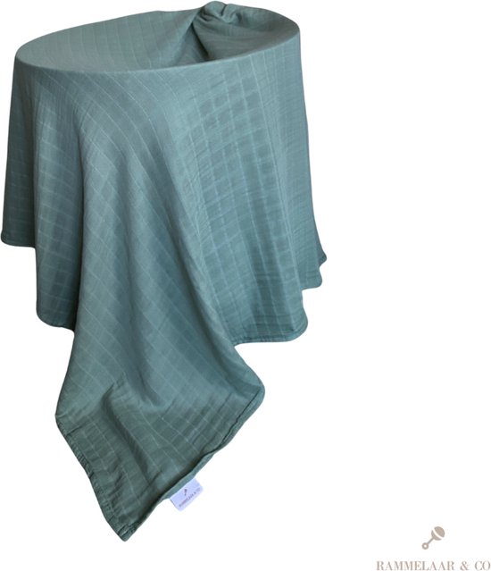 Rammelaar&Co - Hydrofiele Doek XL - 120x120 cm - 70% Bamboe & 30% Katoen - Zacht en Soepel - Groen Patroon - Inbakerdoek - Spuugdoek - Kraamcadeau – Inbakeren van Rammelaar&Co