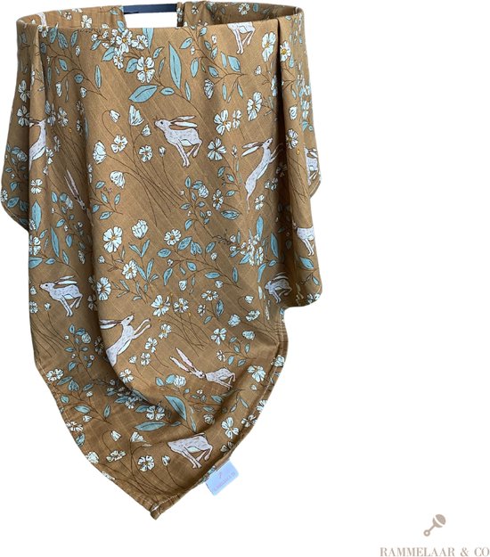 Rammelaar&Co - Hydrofiele Doek XL - 120x120 cm - 70% Bamboe & 30% Katoen - Zacht en Soepel - Konijnen Patroon - Inbakerdoek - Spuugdoek - Kraamcadeau – Inbakeren van Rammelaar&Co