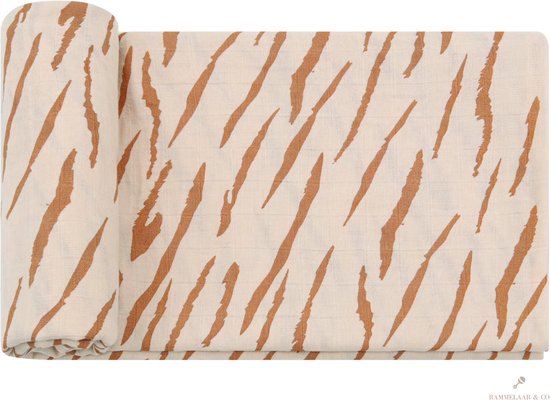 Rammelaar&Co - Hydrofiele Doek XL - 120x120 cm - 70% Bamboe & 30% Katoen - Zacht en Soepel - Oranje Zebra Patroon - Inbakerdoek - Spuugdoek - Kraamcadeau – Inbakeren van Rammelaar&Co