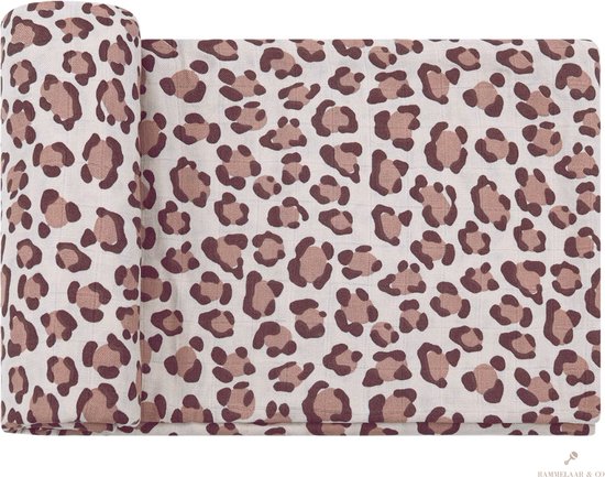 Rammelaar&Co - Hydrofiele Doek XL - 120x120 cm - 70% Bamboe & 30% Katoen - Zacht en Soepel - Panterprint Bruin - Inbakerdoek - Spuugdoek - Kraamcadeau – Inbakeren van Rammelaar&Co