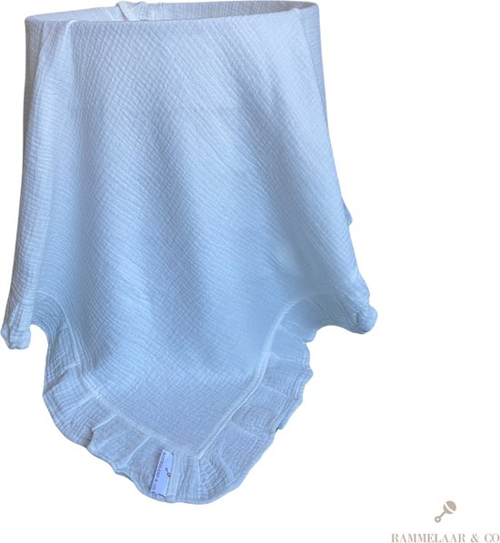 Rammelaar&Co - Hydrofiele Doek XL - 120x120 cm - 70% Bamboe & 30% Katoen - Zacht en Soepel - Ruffle Wit - Inbakerdoek - Spuugdoek - Kraamcadeau – Inbakeren van Merkloos