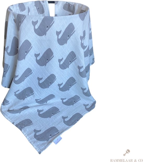 Rammelaar&Co - Hydrofiele Doek XL - 120x120 cm - 70% Bamboe & 30% Katoen - Zacht en Soepel - Walvis Patroon - Inbakerdoek - Spuugdoek - Kraamcadeau – Inbakeren van Rammelaar&Co