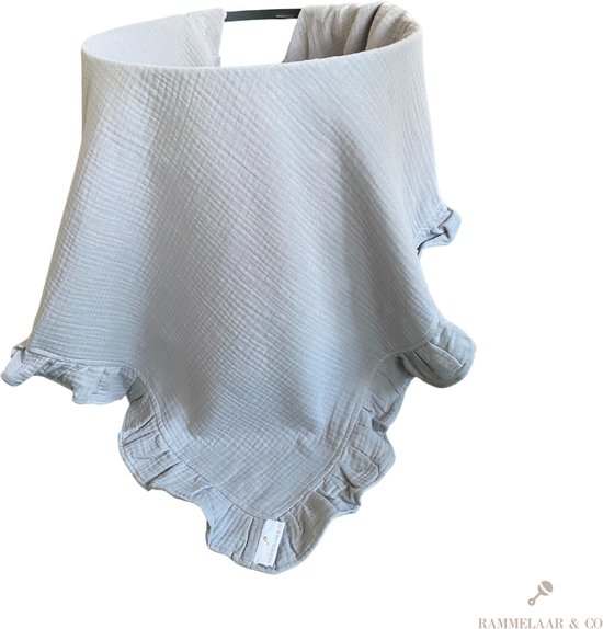 Rammelaar&Co - Hydrofiele Doek XL 2 laags - 120x120 cm - 100% Katoen - Zacht en Soepel - Ruffle - Grijs - Inbakerdoek - Spuugdoek - Kraamcadeau – Swaddle van Rammelaar&Co