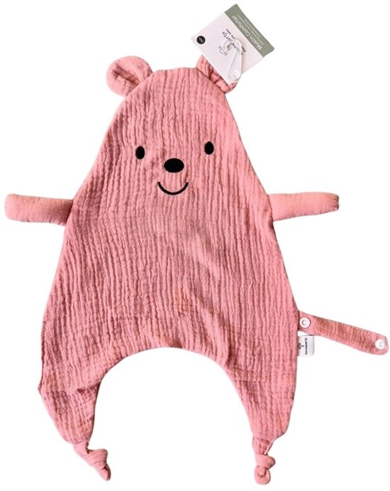 Rammelaartje Hydrofiele Knuffeldoek Beer met Bevestigingskoord – Roze - 40 x 27 cm van Merkloos