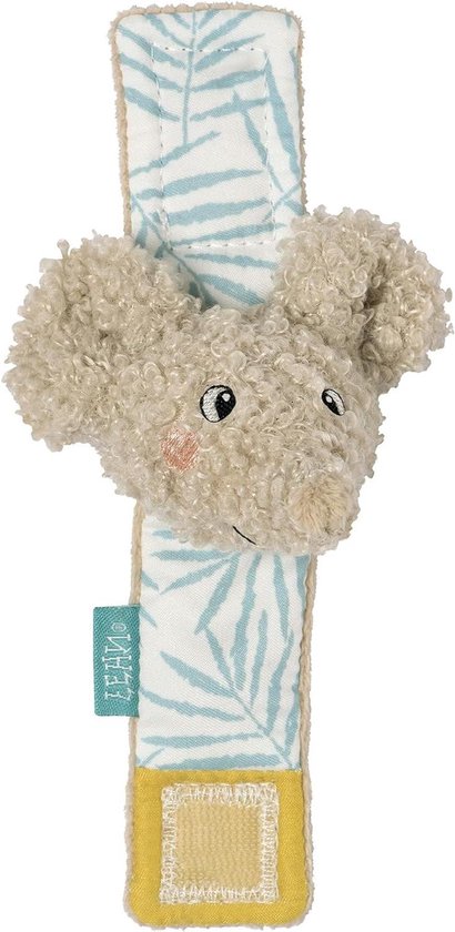 Rammelarmband Olifant - Baby speelgoed - Motoriek stimuleren - Knuffelzachte materialen - 15 cm - Grijs