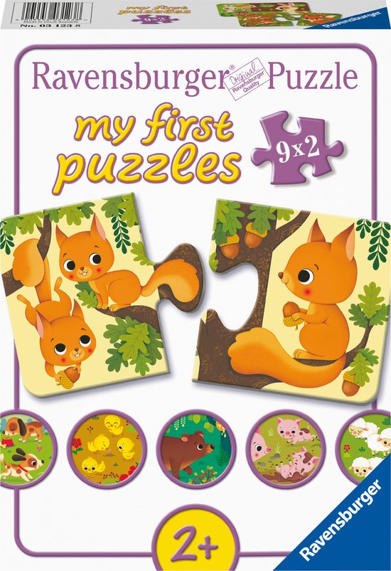 Ravensburger Dieren en hun kleintjes - My First puzzles - 9x2 stukjes - kinderpuzzel van Ravensburger