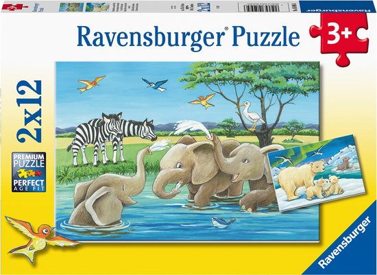 Ravensburger puzzel Jonge dieren uit de hele wereld - 2 x 12 stukjes van Ravensburger