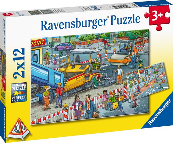 Ravensburger puzzel Werk aan de weg - Twee puzzels - 12 stukjes - kinderpuzzel van Ravensburger