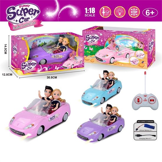 RC Voertuig paars auto Remote control cabrio + oplaadbare batterij en 2 figuren van Luna speelgoed.