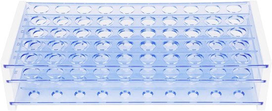 Reageerbuis rekje - Buizenhouder frame - Laboratorium experimenten - Drie niveaus afneembaar - 50 plaatsen 16 mm - Blauw