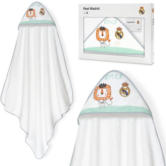REAL MADRID™ Baby badjas 100% katoen wit/grijs zacht & absorberend Le�n Escudo