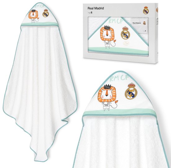 REAL MADRID™ - baby badjas - 100% katoen - wit/groen - zacht & absorberend van Merkloos