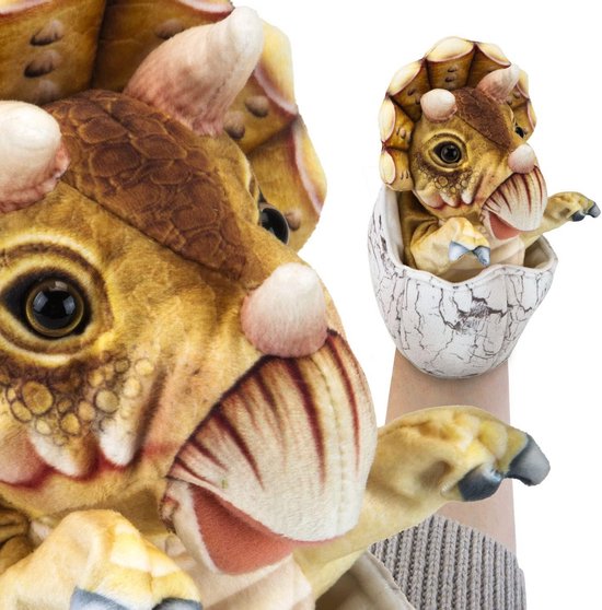 Realistisch Triceratops Ei Handpop 23cm, Super Zacht Pluche dinosaurus knuffel van Merkloos