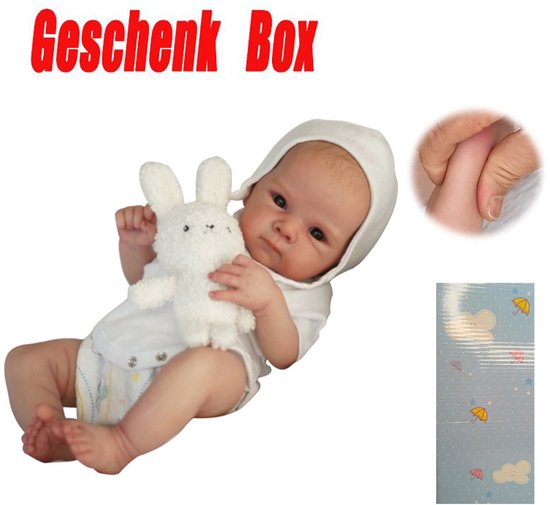 Reborn Babypoppen 18 inch Realistische Pasgeboren Levensechte Echte Baby Open Oog Zacht Stoffen Lichaam van MAIDECOO