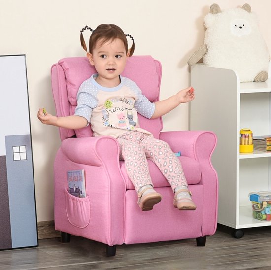 REDOM - Kindersofa voor kinderen - Verstelbare rugleuning en voetsteun - Met armleuningen - Hout en kunststof - Roze - 58 x 53 x 70 cm