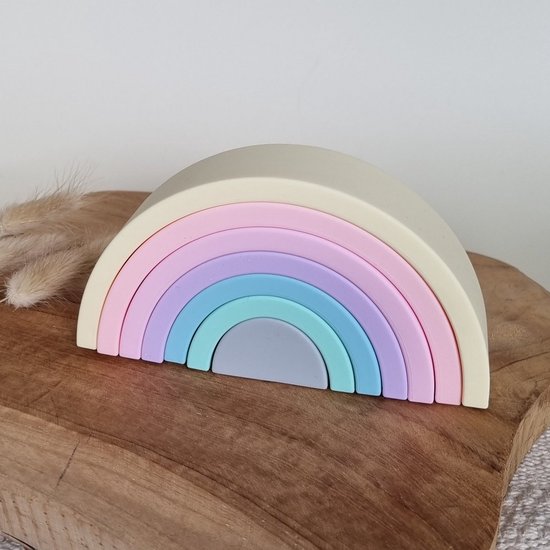 Regenboog - Candy - siliconen stapeltoren - baby - peuter - bijtring - speelgoed - Pastel - Verjaardag - geschenk - unisex van Dena.