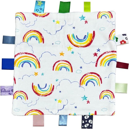 Regenboog Kriebelknuffeldoek - Zachte Katoen en Pluche Label Speelgoed voor Baby