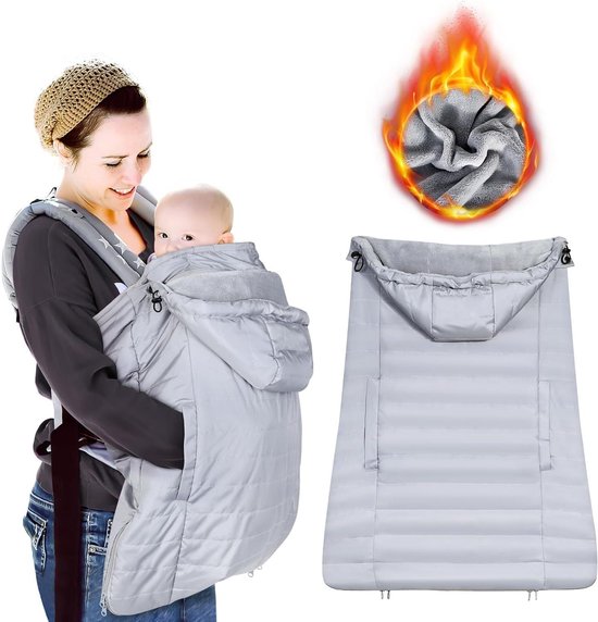 Regenhoes Babydrager - Draagzak Cover - Baby Buiten - Afneembare Kap - Universeel - Lichtgrijs