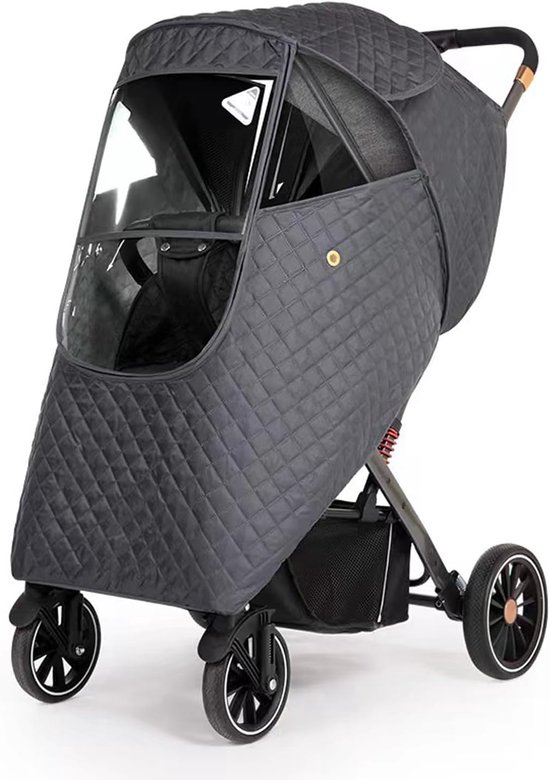 Regenhoes Kinderwagen - Winter Kinderwagen Regenhoes - Cover voor Kinderwagen - Universele Regenhoes Kinderwagen met Kijkvenster - Gewatteerde Weerbescherming - Winddicht en Warm - Waterdicht - bescherming tegen zon - Stof - Sneeuw - Grijs van Merkloos