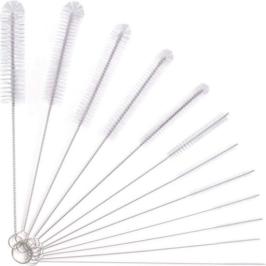 Reinigingsborstels- 12 Stuks 22 mm Lange Borstels- Flessen Reinigingsborstel Melkslang Borstel Nylon Slangborstelset Voor Theepotmondstuk- Espressomachines-Rietjes - Wit