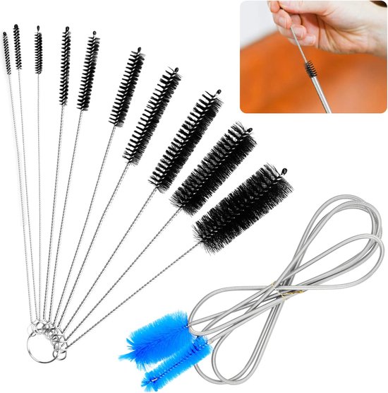 Reinigingsborstels, kleine set, 11 stuks nylon reinigingsborstel met 155 cm flexibele reinigingsborstel, afvoerbuis, borstels mini voor dunne tussenruimtes, rietje afvoer van TIANTOU-SHOP
