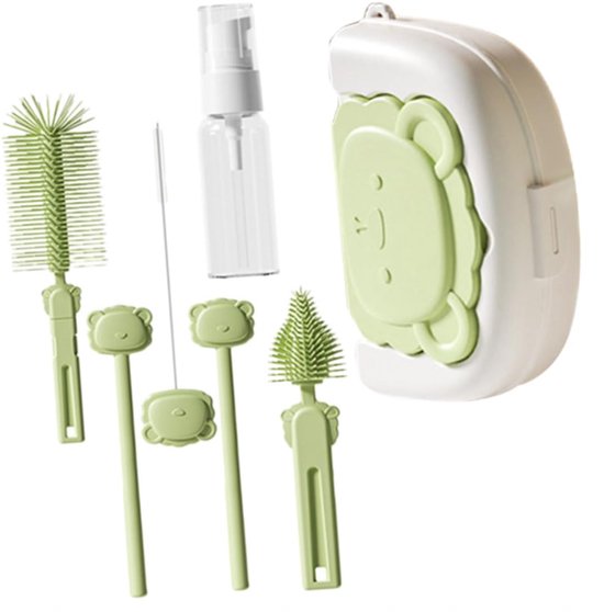 Reinigingsborstelset met opbergkoffer - flessenborstel - Flessenrek - Flessen Droogrek - Reinigingsborstelset - Flessenafdruiprek - Flessenborstelset - Groen van Merkloos