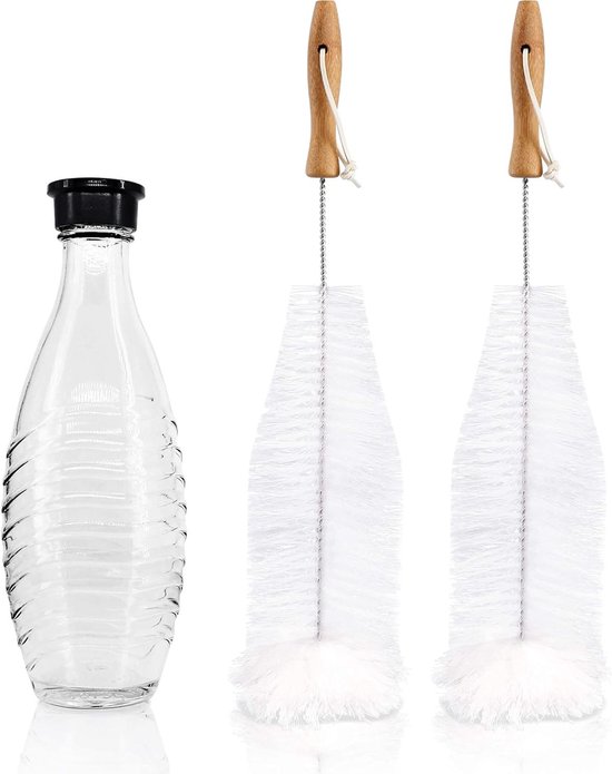 Reinigingsborstelset voor Flessen, 2 Stuks, Geschikt voor SodaStream en Glazen Flessen, Niet-Kras Katoenen Borstels voor Effectieve Reiniging van Drinkflessen