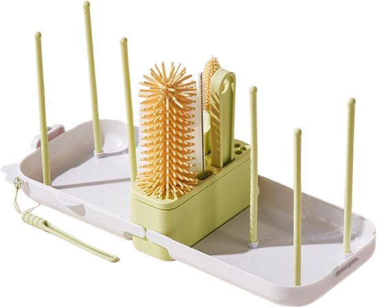 Reis Flessenreiniger Set - Schoonmaakset Onderweg - Hygiënisch Reinigen - Opvouwbaar Droogrek - 138 x 52 x 175 cm - Groen