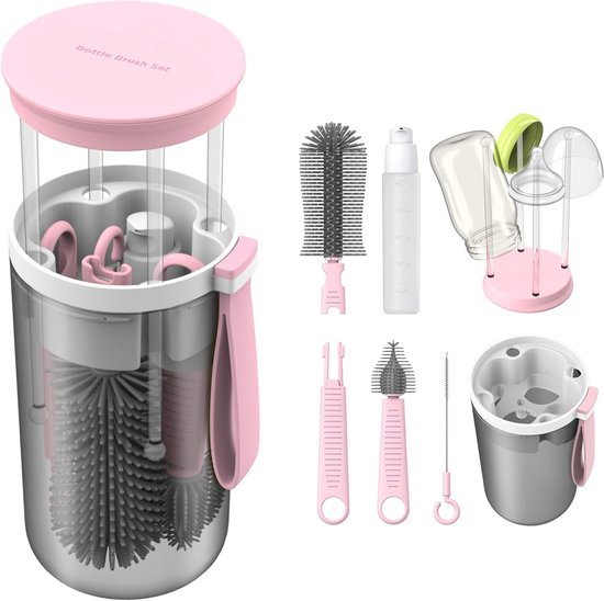 Reis Set voor Baby Flessen en Fopspeen Reiniging met Siliconen Borstels en Fleswarmer