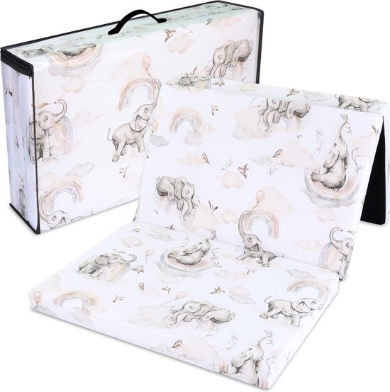 Reisbed matras 60x120 cm opvouwbaar - dikke opvouwbare matras voor baby vouwmatras kinderen matras reisbed 120x60 Olifant grijs van Alvi