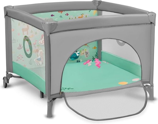 Reisbedje Baby Met Matras – Campingbedje Op Wieltjes – Reisbed Met Zijdelingse Ingang En Ritssluiting- Camping Bedje 100 cm x 100 cm – Voor Baby’s en Peuters tot 15 KG - Grijs van Worlds Apart