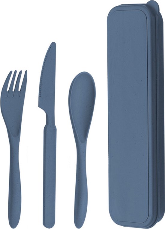 Reisbestek Set - Blauw | Milieuvriendelijk/Herbruikbaar | 21 x 5,8 x 2,9 cm | Opbergbox | Fashion Favorite van Merkloos