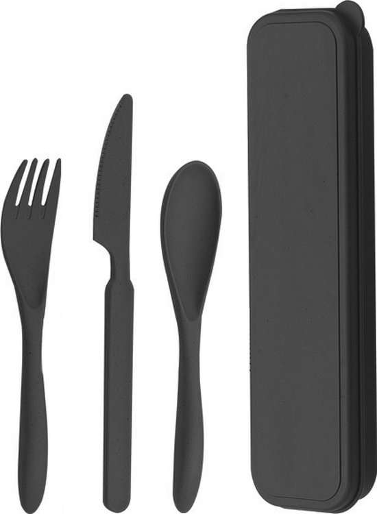 Reisbestek Set - Zwart | Milieuvriendelijk/Herbruikbaar | 21 x 5,8 x 2,9 cm | Opbergbox | Fashion Favorite van Merkloos