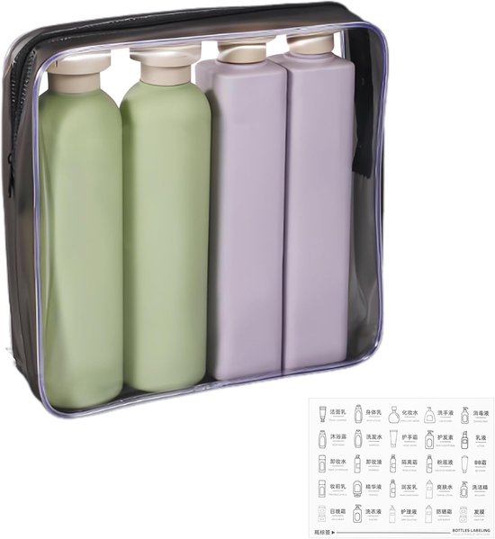 Reisflesjes Set - Navulbare Flesjes - Voor Shampoo en Lotion - Siliconen - Set van 4 - 250 ml en 260 ml - greon en paars - van Imperatoris