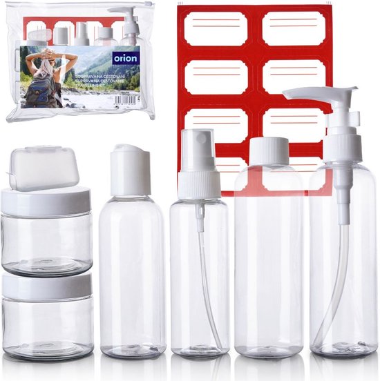 Reisflesjes voor Vliegtuig met Toilettas 8 delig - Reisflessen - Reiscontainers - Toiletartikelen - Reisflacons - Flessen voor Shampoo - Crème Conditioner - Spoeling van Decopatent