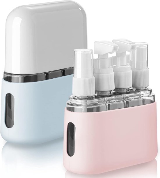 Reisflessen set toiletartikelen 50 ml heldere lucht reiscontainer 4 stuks vloeistofcontainer voor cosmetica met etiket en opbergdoos van Honyear