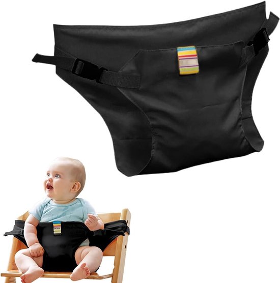 Reisharnas voor kinderstoel, draagbaar, voor peuters en baby's, essentiële accessoires voor kinderstoel, reizen, veiligheid, baby, verstelbaar, stoelriem, ademend harnas (zwart)