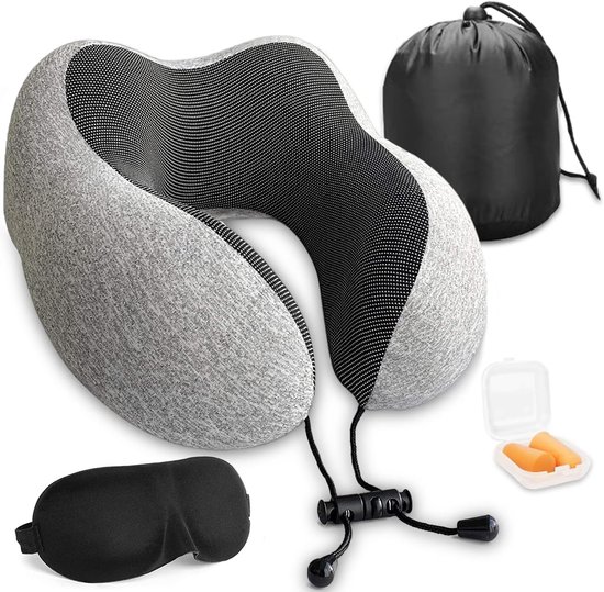 Reiskussen - Nekkussen - Luxe Reiskussen Set - Traagschuim - Neksteun - Vliegtuig & Auto - Inclusief Oordoppen en Slaapmasker van Reiskussen✈
