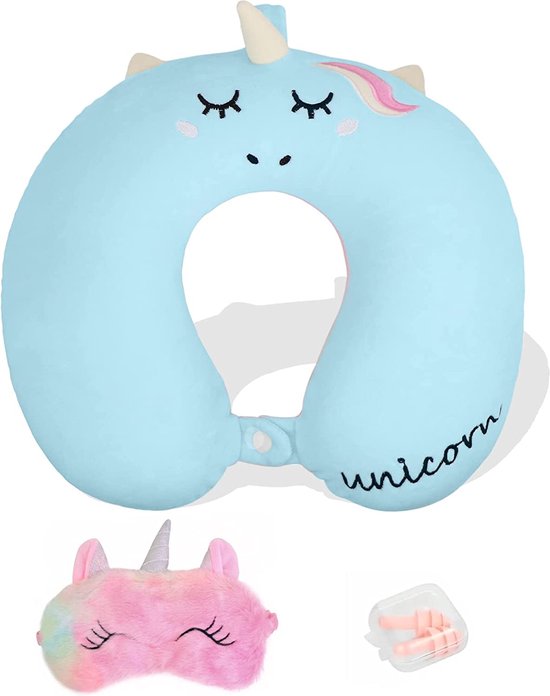 Reiskussen Nekkussen Nekkussen met slaapmasker en oordopjes Hoofdsteun Reistraagschuim Slaapkussen Neksteunkussen voor kinderen en volwassenen Reizende auto Vliegtuig Trein van Nifaal