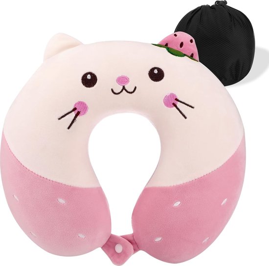 Reiskussen, reiskussen voor dieren, neksteun, nekkussen voor kinderen, draagbaar nekkussen, U-vormig kussen van traagschuim, nekkussen voor volwassenen, nekkussen voor auto, vliegtuig, kantoor, thuis (roze) van G2G.