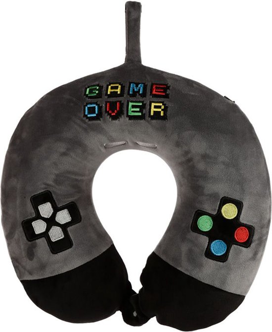Reiskussen Relaxeazzz Game Over Pluche Memory Foam - 29x33x8cm - Nekkussen - vliegtuig van Orange85