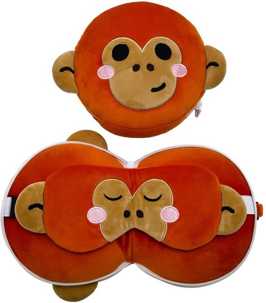 Reiskussen & Slaapmasker - Relaxeazzz Adoramals Orangutang Rond - Oranjebruin - 15x19x10cm/19x27x7cm van Relaxeazzz
