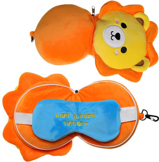 Reiskussen & Slaapmasker Relaxeazzz Pluche Leeuw Rond - 19x28x6cm van Relaxeazzz