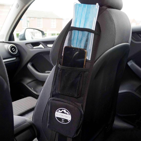 Reismonkey Auto Organizer - Auto Accessories - Voor telefoon - Autostoel Organizer - Zwart - Auto Portemonnee van Reismonkey