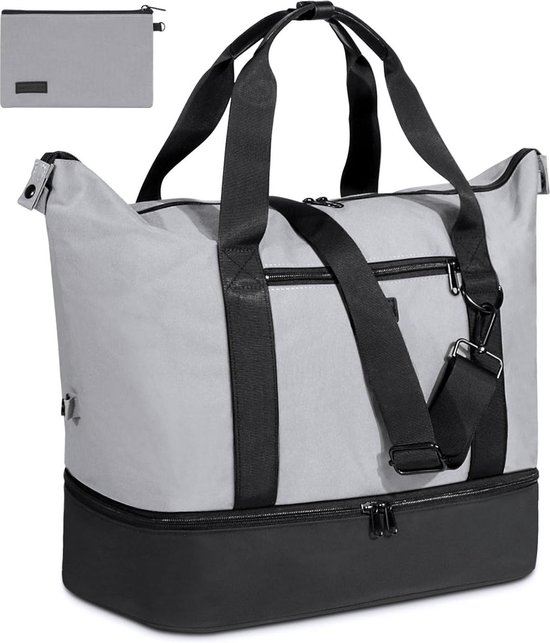 Reistas met schoenenvak voor dames - Grote sporttas voor dames - Weekendtas handbagage tas voor vliegtuig - Mommy ziekenhuistas - Draagtas grijs - Klassieke sporttassen van Merkloos