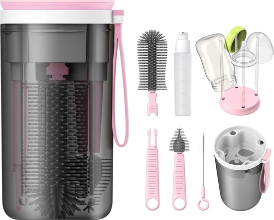 Reizen babyflessenborstelset met siliconen flessenborstel en accessoires