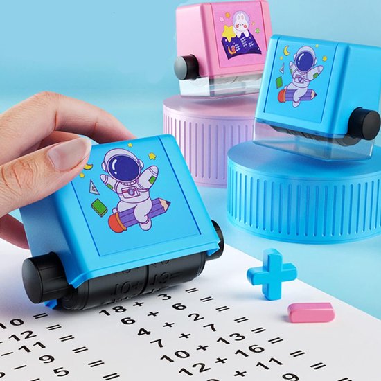Rekenstempel roller - Stempelset Kinderen - Optellen en Aftrekken - 2 Stukjes Wiskunde Rolstempels - Rekenspelletjes groep 3, groep 4 en 5 - Ik Leer Rekenen - Denkspel van Merkloos