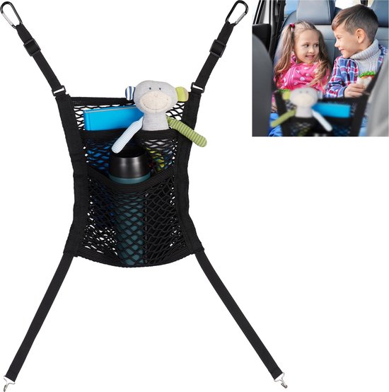 Relaxdays auto organizer net - elastisch - met 2 vakken - opbergnet - 30 x 28 cm - zwart van Relaxdays