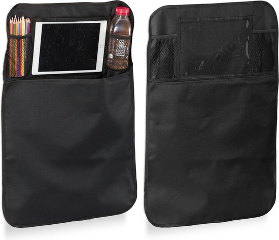 relaxdays autostoel organizer kind - set van 2 stuks - 4 vakken - bescherming - zwart van Relaxdays
